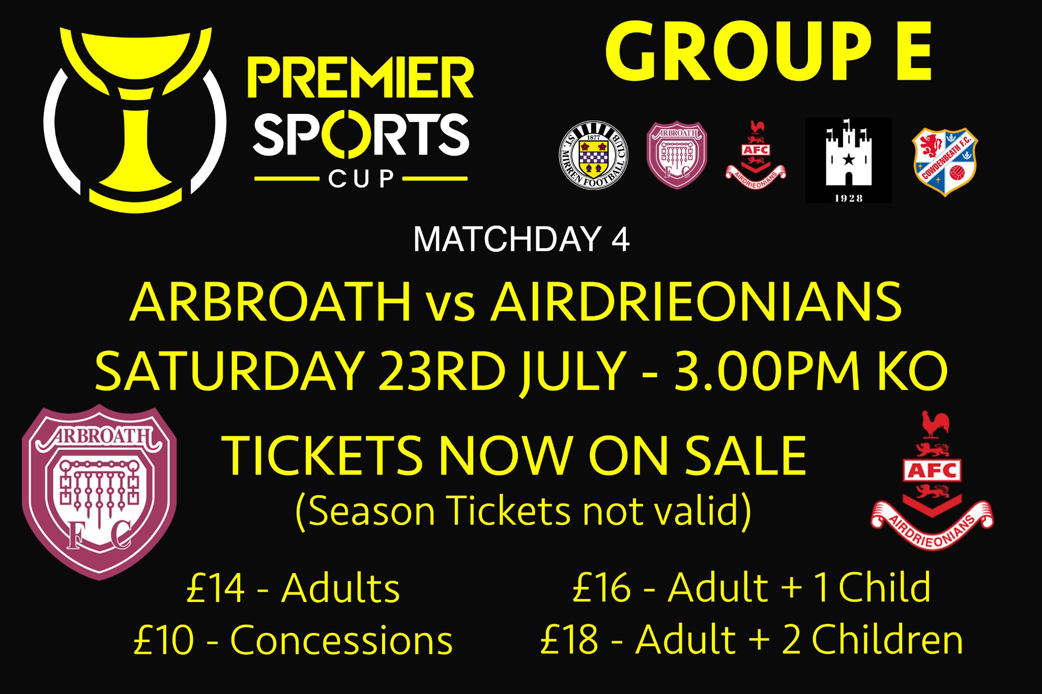 Arbroath vs Airdrieonians - Tickets now on sale